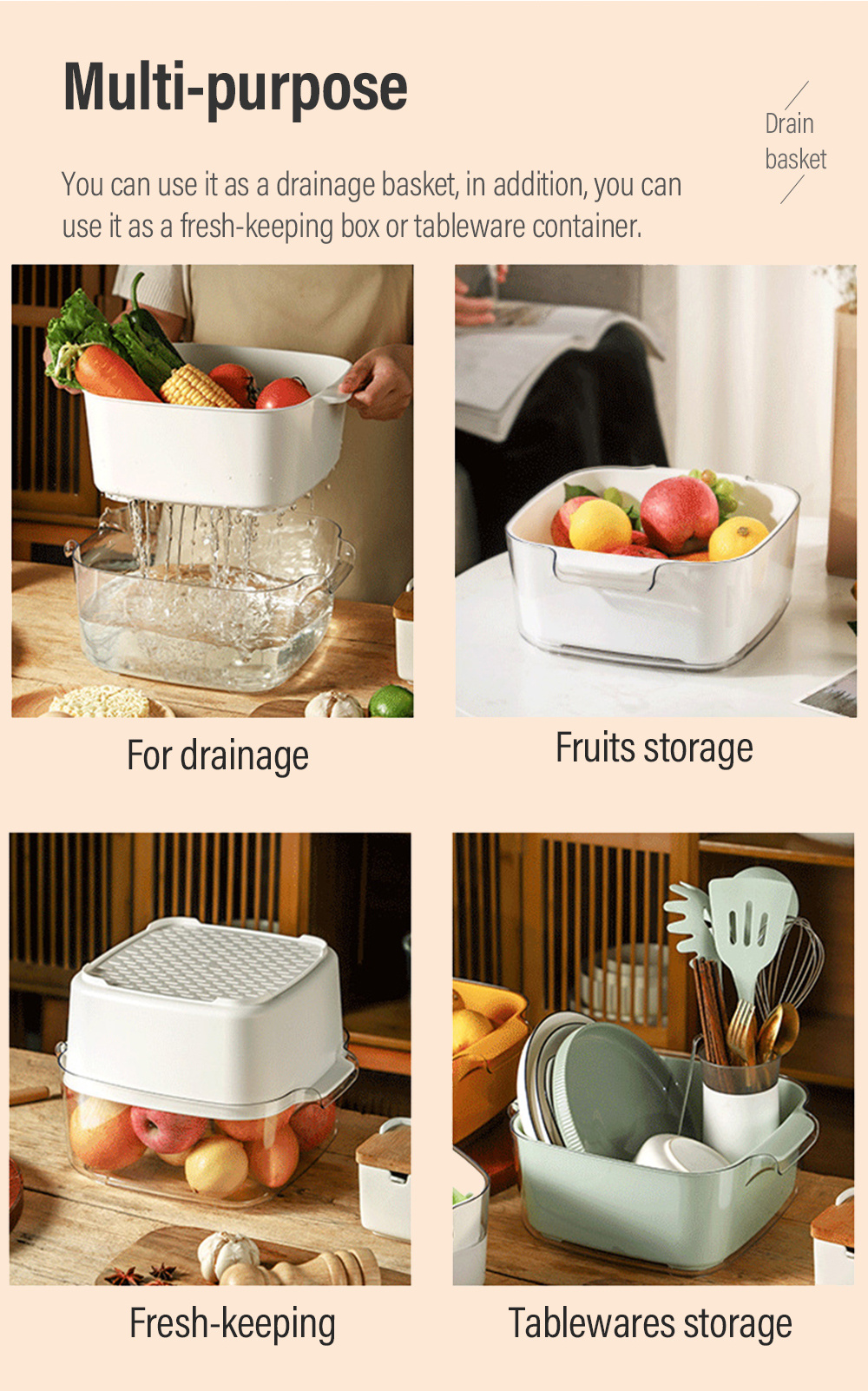 Double-layer Drainage Basket Fruit Vegetable Strainer-6
